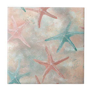 Coastal Starfish Terracotta Teal Sandy Ceramic Tile