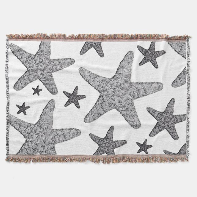 Coastal Starfish Throw Blanket Gray (Front)