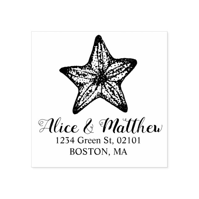 Coastal starfish wedding monogram rubber stamp (Imprint)