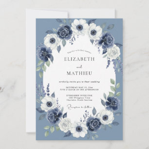 Coastal Steel Periwinkle Wreath Wedding Invitation