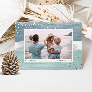Coastal Stripe   Christmas Photo Foil Holiday Card