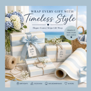 Coastal Stripe Gift Wrap Roll   Hamptons Style 