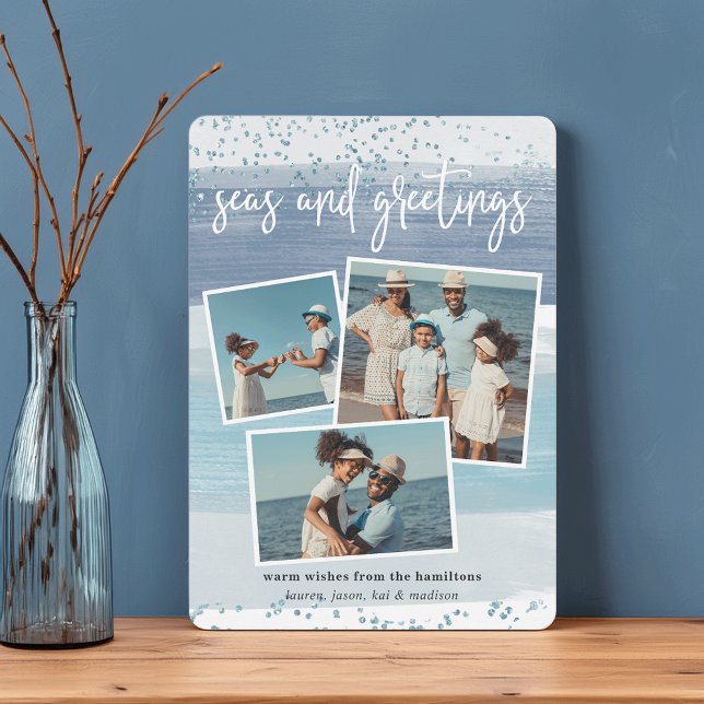 Coastal Stripe | Holiday Photo Collage Card (Creator Uploaded)