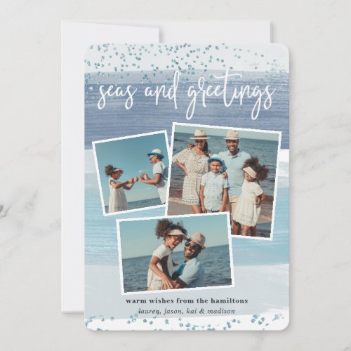 Coastal Stripe  Holiday Photo Collage Card
