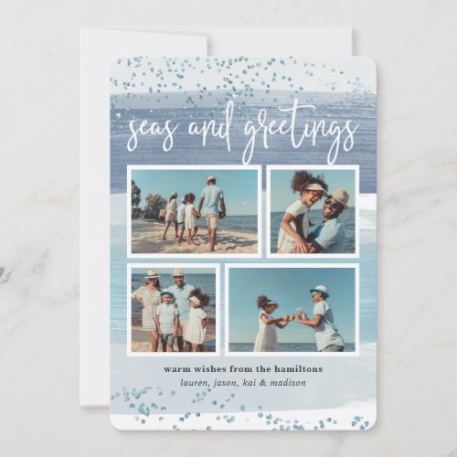 Coastal Stripe  Holiday Photo Collage Card