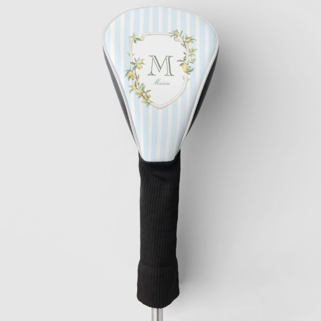 Coastal Stripe Lemon Monogram Golf Head Cover (Front)