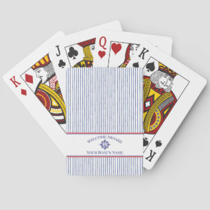 Coastal Stripe Monogram Boat Name Design Poker Cards