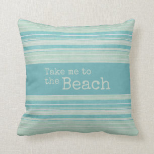 Coastal Stripe Rustic Beach Blue Green  Throw Pillow