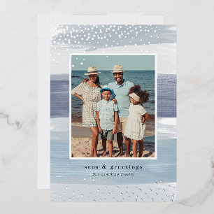Coastal Stripe Vertical Photo Christmas Foil Holiday Card