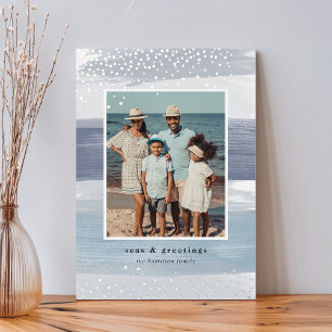 Coastal Stripe Vertical Photo Christmas Foil Holiday Card