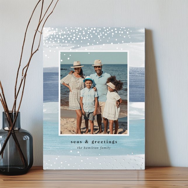 Coastal Stripe | Vertical Photo Christmas Foil Holiday Card (Creator Uploaded)