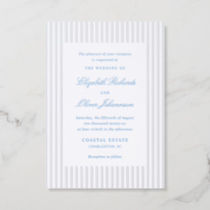 Coastal Stripe Wedding Invitation Letterpress Card