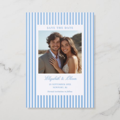 Coastal Stripe Wedding Save the Date Letterpress Photo Cards