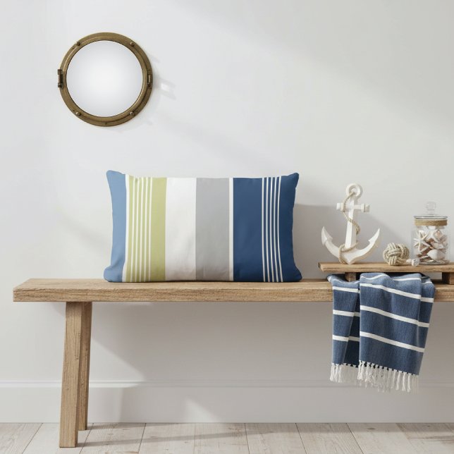 Coastal Stripes Blue and White Lumbar Pillow (Creator Uploaded)