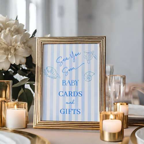 Coastal Stripes Boy Sea You Baby Shower Favor Poster