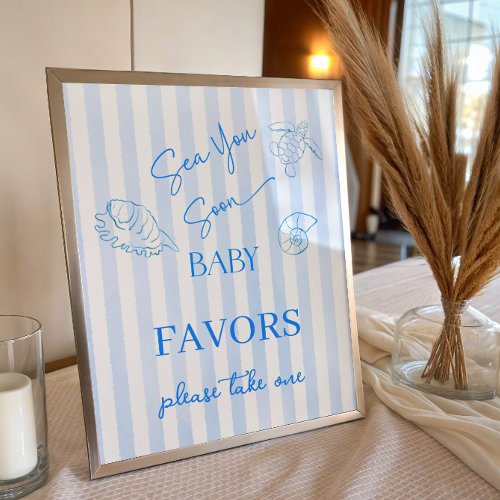 Coastal Stripes Boy Sea You Baby Shower Favor Sign