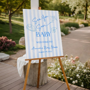 Coastal Stripes Boy Sea You Baby Shower Welcome Foam Board