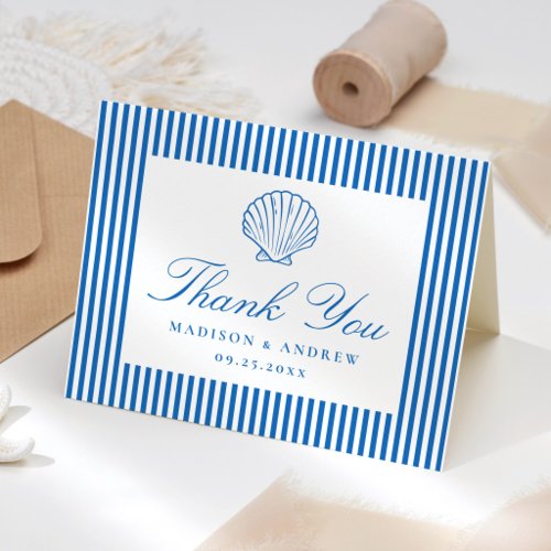 Coastal Stripes Seashell Wedding Letterpress Thank You Card