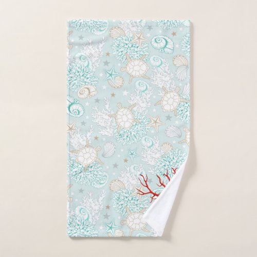 Coastal style beautiful light blue red coral hand towel 