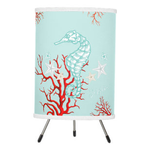 Coastal style beautiful turquoise red coral custom tripod lamp