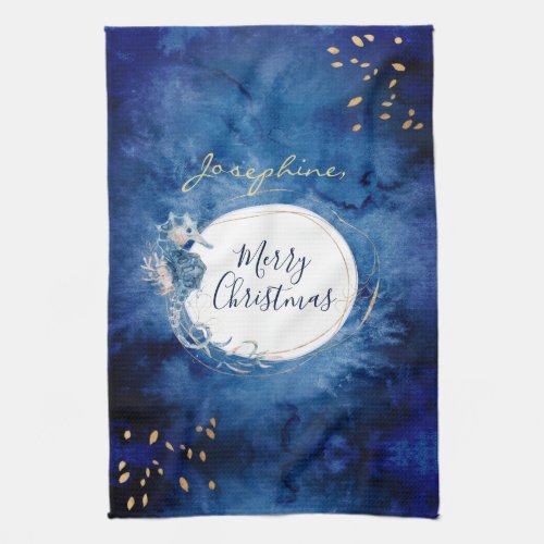 Coastal style blue_sand watercolor Seahorse custom Kitchen Towel