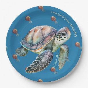 Coastal style ocean and turtle Watercolor custom Paper Plates