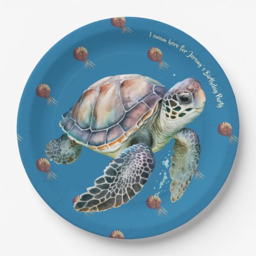 Coastal style ocean and turtle Watercolor custom Paper Plates