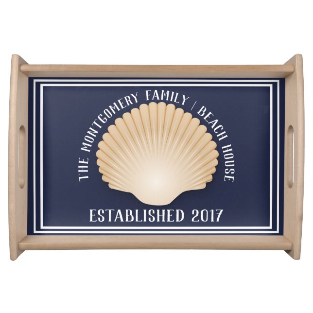 Coastal Style Tan Seashell Family Beach House Serving Tray (Front)