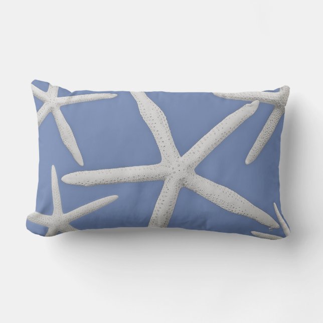 Coastal Style Trendy Starfish Blue Beach Lumbar Pillow (Front)