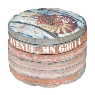 Coastal style Watercolor nautilus distressed red Pouf