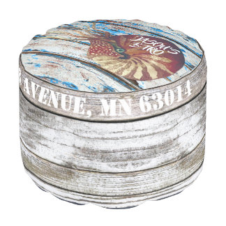 Coastal style Watercolor nautilus distressed wood Pouf