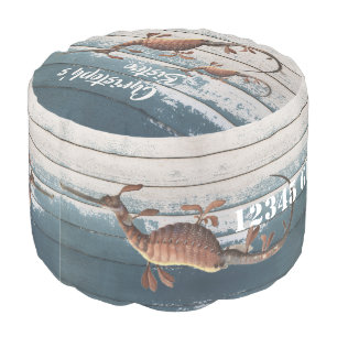 Coastal style Watercolor sea dragon on distressed Pouf