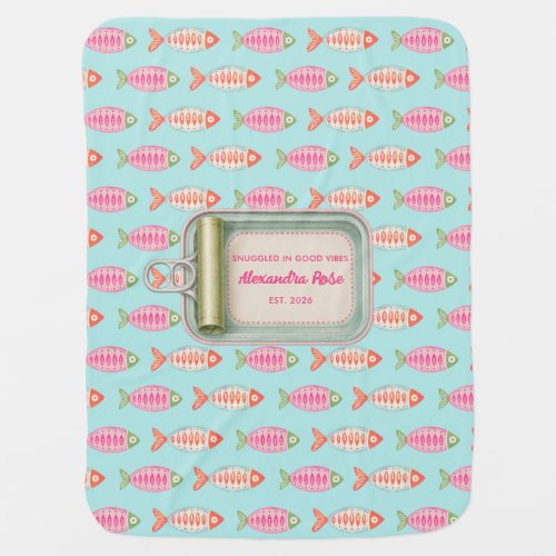 Coastal Summer Fish Tin Custom Name Baby Blanket