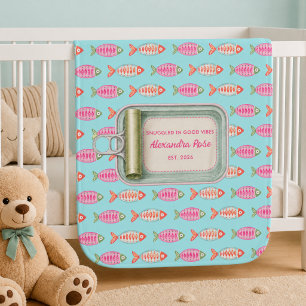 Coastal Summer Fish Tin Custom Name Baby Blanket