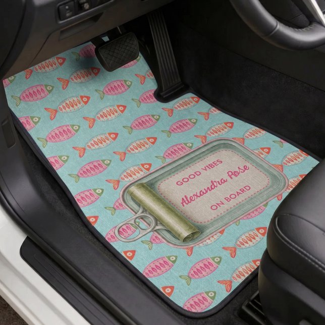 Coastal Summer Fish Tin Custom Name Car Floor Mat (Creator Uploaded)