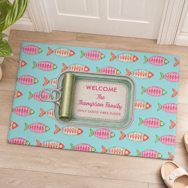 Coastal Summer Fish Tin Custom Name Doormat (Creator Uploaded)