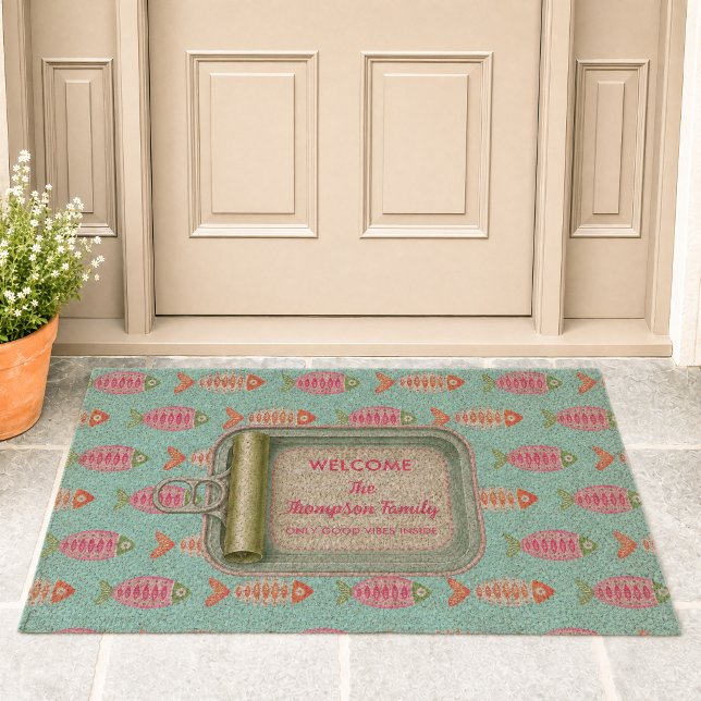 Coastal Summer Fish Tin Custom Name Fiber Doormat (Creator Uploaded)