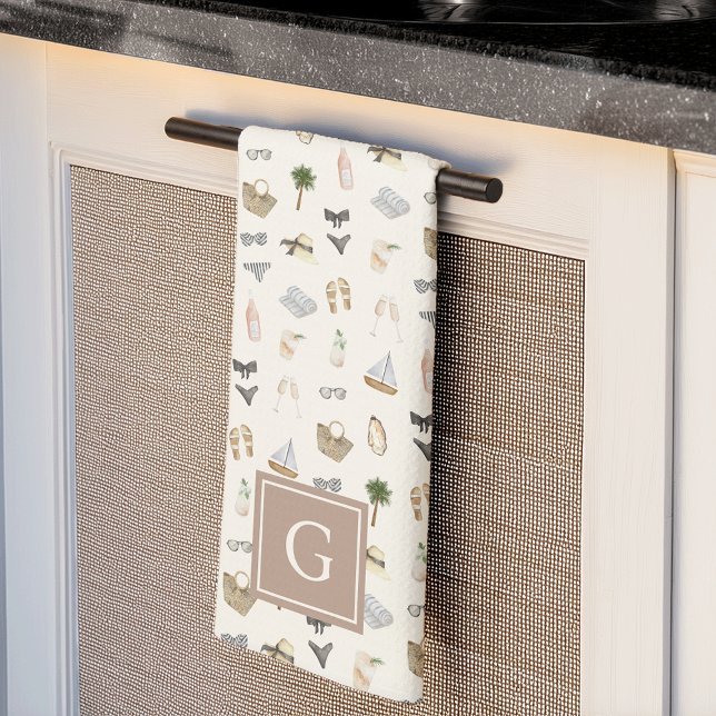 Coastal Summer Getaway Monogram Kitchen Towel (Creator Uploaded)
