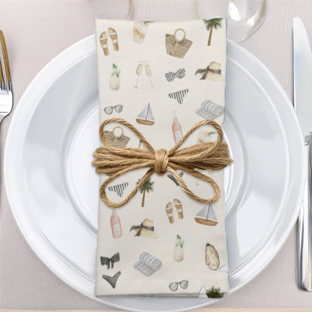 Coastal Summer Getaway Neutral Watercolor Pattern Cloth Napkin (Creator Uploaded)