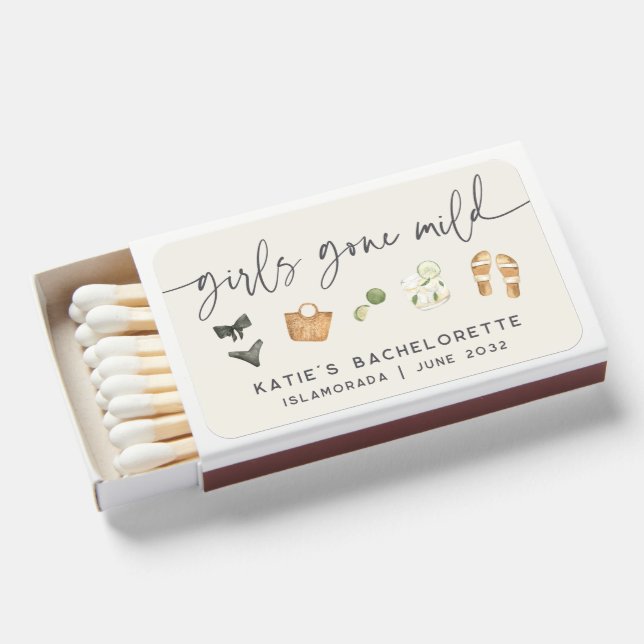 Coastal Summer "Girls Gone Mild" Bachelorette Matchboxes (Front Open)