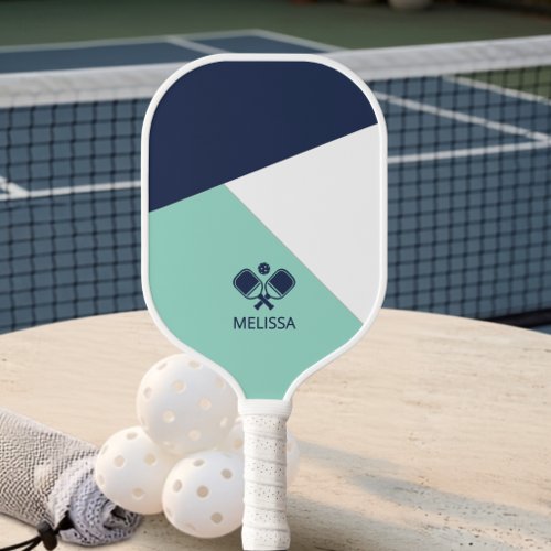 Coastal Summer Navy Mint Geometric Name  Pickleball Paddle