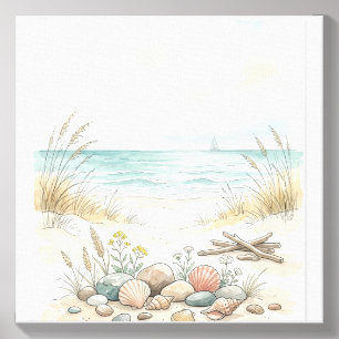 Coastal Summer Serenity – Hand-Drawn Beach Shells Canvas Photo Tile