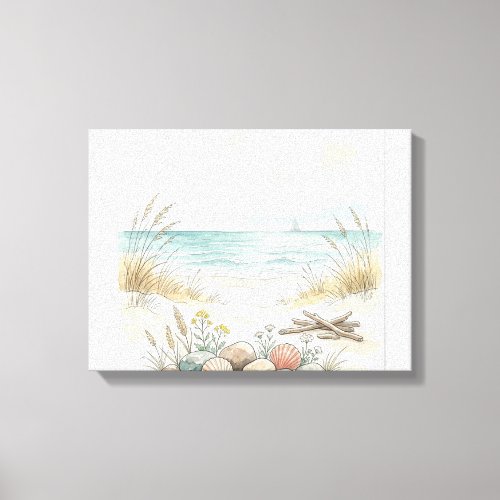 Coastal Summer Serenity – Hand-Drawn Beach Shells  Canvas Print
