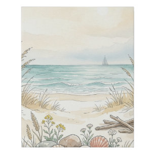 Coastal Summer Serenity – Hand-Drawn Beach Shells Faux Canvas Print