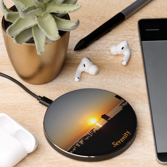 Coastal Summer Sunset Silhouette Wireless Charger (Desk 2)