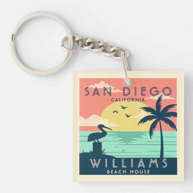 Coastal Summer Vintage Family Beach House Keychain (Front)