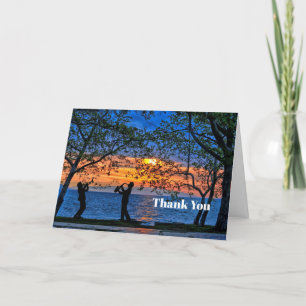 Coastal Sunset Musicians Silhouette Thank You Card