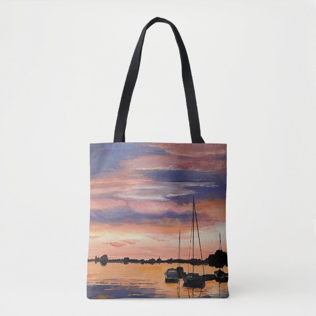 Coastal Sunset over water painting tote bag (Front)