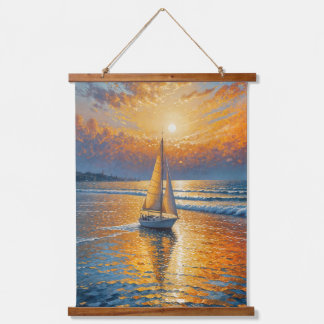 Coastal Sunset Sailboat  Hanging Tapestry