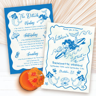 Coastal Surfing Mermaid Bachelorette Weekend Invitation